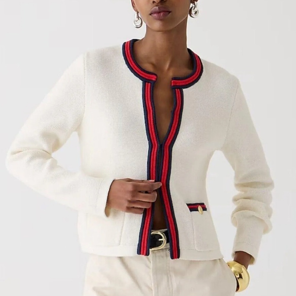 J Crew Lady Jacket - Cream with Red and Blue Trim